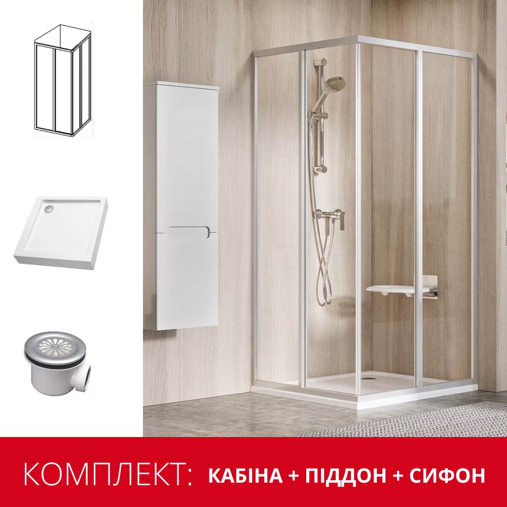 Душова кабінка Ravak Supernova SRV2 S 195 -90 (піддон Modena 90 ST Slim + сифон) сатин Тransparent