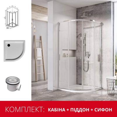 Душова кабіна Ravak Blix Slim BLSCP4-90 (піддон VERONA 90 ST + сифон Basic 90) Пол. алюміній Transparent